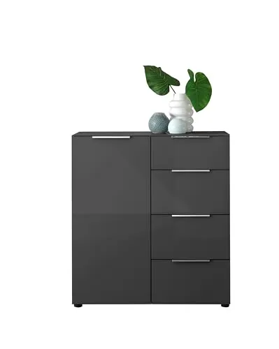 Kommode SANTORIN Anthrazit mit Glasfront in grau von Stella Trading