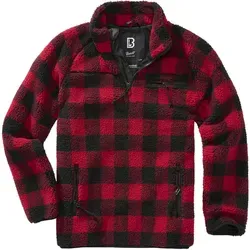 Brandit Teddyfleece Troyer in Rot/Schwarz, Größe S - Outdoor Fleecejacke für Herren mit hohem Stehkragen und winddichtem Kinnschutz - perfekt für kalte Tage und aktive Abenteuer.