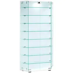VCM Glasvitrine Cenila XL - Moderne Standvitrine mit ESG-Sicherheitsglas - Vitrine in Trapezform mit 8 Glasböden und abschließbaren Drehtüren. Ideal für platzsparende Präsentation Ihrer Lieblingsstücke. Maße: H. 114 x B. 83 x T. 17 cm.