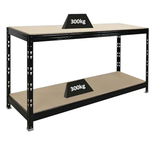 PROREGAL® Werkbank Tiger - 300kg Traglast, 90x180x60cm Schwarz - Robuste Werkbank mit 300kg Traglast pro Fachboden, ideal für Werkstatt und Garage. Einfache Steckmontage ohne Werkzeug für schnellen Aufbau.