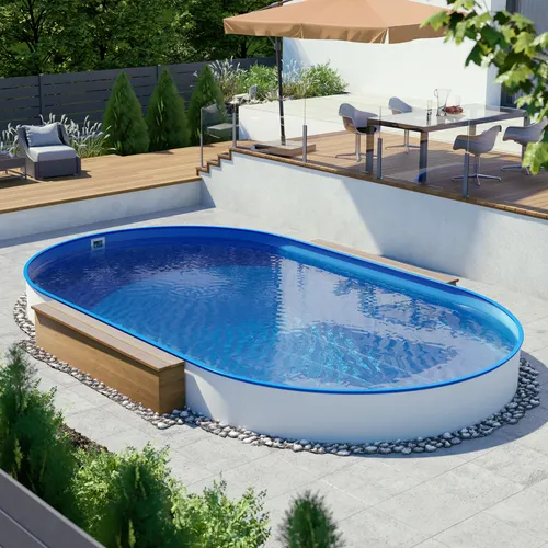 Ovalbecken Stahlwandpool 4,50 x 2,50 x1,35 m Familienpool Blau Folie 0,80 mm BWT