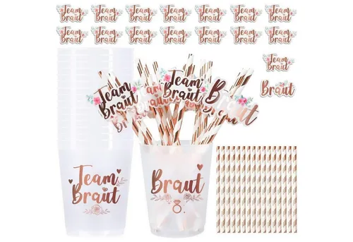 LuxusKollektion Becher JGA Becher Team Braut 16-teilig Deko Set Rosegold Bachelorette Party