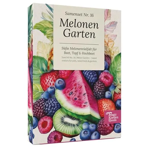 Magic Garden Seeds - Melonen Garten Saatgut-Box mit 4 Sorten - Wassermelone, Honigmelone & Zuckermelone für Hochbeet, Topf & Garten - aromatisch & süß