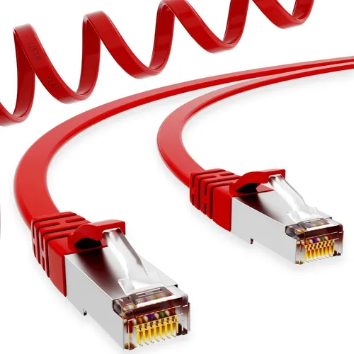 7,5m 750cm Kabel Patchkabel Flachkabel Netzwerkkabel RJ45 Stecker CAT7 slim ROT