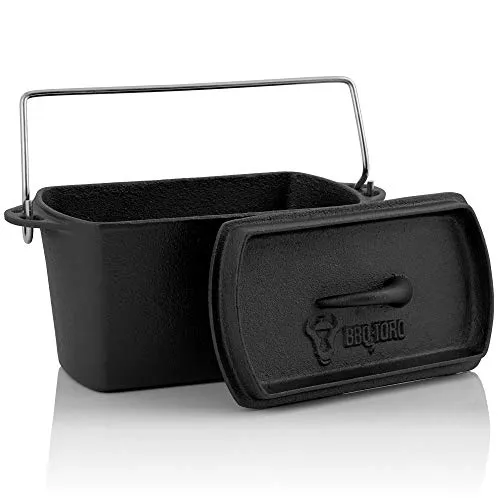 BBQ-Toro Gusseisen Backtopf 2L - Ideal für Brot und Kuchen - Dutch Oven mit 2 Litern Fassungsvermögen, bereits eingebrannt für sofortigen Einsatz. Perfekt für Grill und Lagerfeuer, ermöglicht gleichmäßiges Garen und Backen.