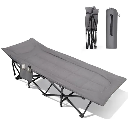 Sekey Campingbett klappbar mit Polster & Seitentasche, bis 190 x 71 x 36 cm, überbreite Liegefläche, Campingliege/Sonnenliege für Outdoor & Indoor – ideal für Garten, Camping, Festival und Reise