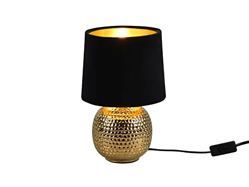 meineWunschleuchte Tischleuchte mit Keramikfuß Gold - Tischlampe mit 26cm Höhe, eleganter Keramikfuß in Gold und dimmbarem Samtschirm aus Schwarz. Ideal für stimmungsvolle Beleuchtung im Wohnraum.