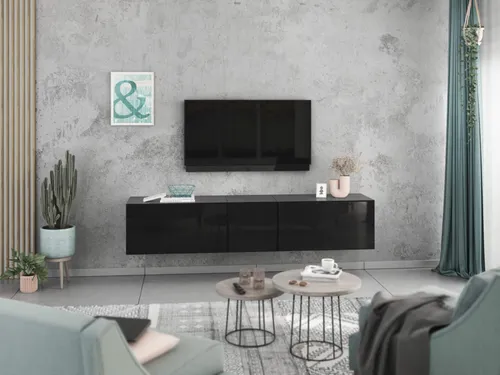 Lowboard VARIANTO 3 - Elegantes TV-Board in Anthrazit Matt und Schwarz Hochglanz - Stylisches, griffloses TV-Lowboard mit zwei Hängeschränken und einem kleinen Schrank. Robuste Materialien und Soft-Close-Funktion sorgen für Langlebigkeit und leises Schließen. Ideal für modernes Wohnen!
