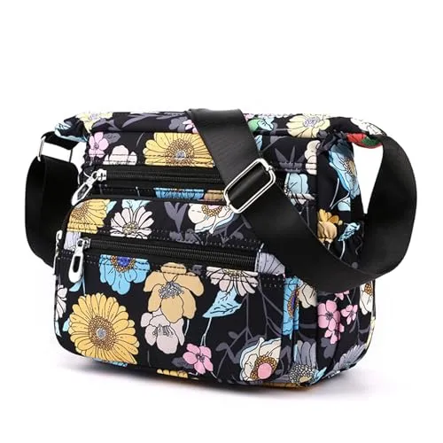 Wafybsre Crossbody-Tasche für Damen, mittelgroße Schulterhandtaschen, Umhängetasche mit mehreren Reißverschlusstaschen, Galsang Flower, Medium
