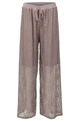 Malito - Damen Spitzenhose - weich fließende Strandhose - Lange Elegante Sommerhose - feminin festlich elastischer Bund 20634 - (Grau)
