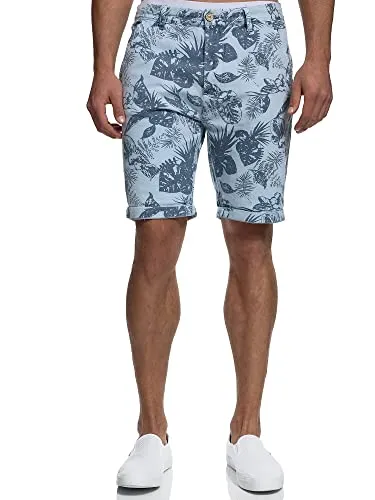 Indicode Herren Curtain Chino Shorts mit Gürtel - Herren-Shorts mit stylischem Blumenprint und farblich passendem Gürtel für einen modischen Look. Hergestellt aus Baumwolle für optimalen Tragekomfort, ideal für warme Tage.