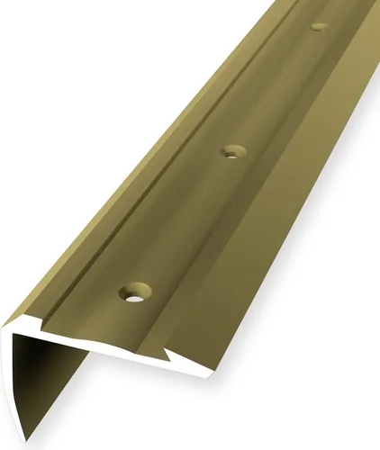 Treppenkantenprofil 32 x 44 x 2500 mm Winkelprofil Einfasshöhe 0 - 2.5 mm Aluminium Geriffelt Versenkt Gebohrt Gold Küberit