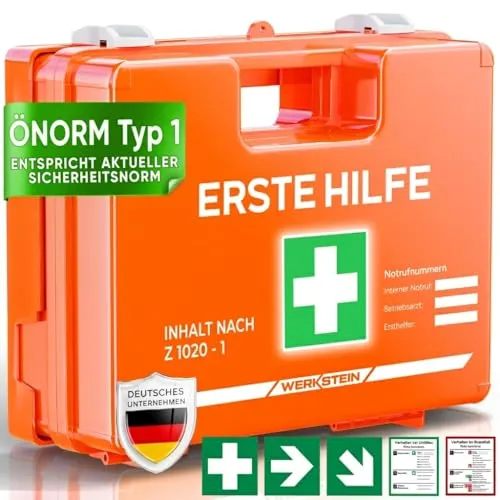 Erste Hilfe Kasten ÖNORM Z1020 Typ1 in orange von WERKSTEIN