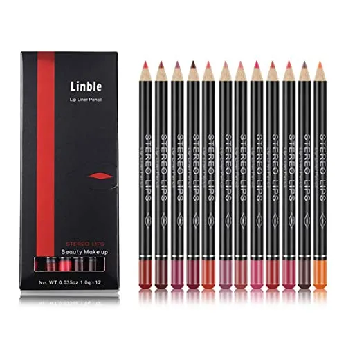 Matt Lipliner Set│12 Farben wasserfest Lippenkonturenstift dauerhafte, weiche, matte und sanfte Lippen Makeup Stifte Lip Liner Pencil von Linble
