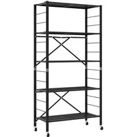 Costway 3 In 1 Klappbares Regal - Höhenverstellbar und Flexibel - Praktisches 3-in-1-Küchenregal mit 5 Ebenen für optimalen Stauraum. Höhenverstellbare Böden und optionale Rollen bieten Flexibilität und Komfort bei der Nutzung.