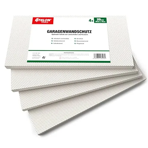 ATHLON TOOLS 4x MaxProtect Premium Garagen-Wandschutz selbstklebend - je 40 x 20 x 2,0 cm - Rammschutz Prallschutz Garagenpolster Türkantenschutz (Weiß)