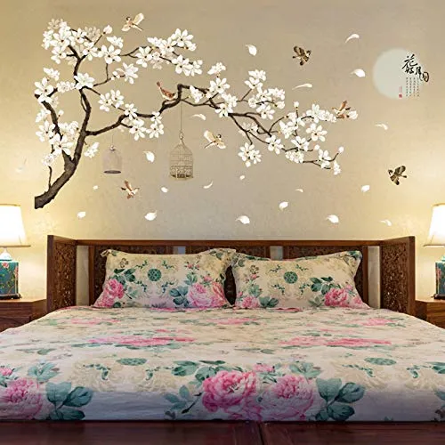 Wandtattoo Blumen Und Vögel Baum, Wandaufkleber Pfirsichblüte Kirschblüte Pflaumenblüte Blüte Wohnkultur Tapeten Für Wandsticker Wandbild Bilder Wohnzimmer Schlafzimmer Kinderzimmer Deco