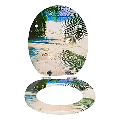 SINOBATH WC-Sitz Toilettensitz mit Absenkautomatik, MDF Holzkern, Softclose Scharnier (Sand)