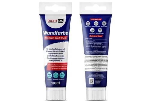 DICHTON Wandfarbe Ausbessern weiß mit Schwamm 100ml D.63W, Deckvermögen Klasse 1 bei 7qm/L