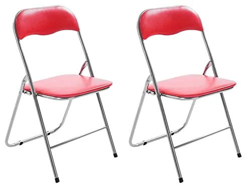 CLP Klappstuhl Felix Gepolstert 2er Set - Rot/Silber - Klappstühle mit gepolstertem PVC Sitz für hohen Komfort, ideal für platzsparende Lagerung und einfache Reinigung. Max. Belastbarkeit: 115 kg, perfekt für Küche oder Camping.