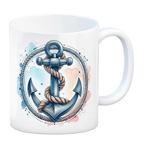 Anker mit Seil Kaffeebecher Maritime Nautik-Ästhetik Tasse Schiff-Design Sicheres Segeln Robust Kaffee-Genuss Ankertasse