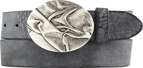 BELTINGER Gürtel mit besonderer Gürtelschnalle aus weichem Vollrindleder 4 cm Used-Look | Druckknopf-Gürtel mit Buckle 40mm | Vintage-Look | Schwarz 85cm