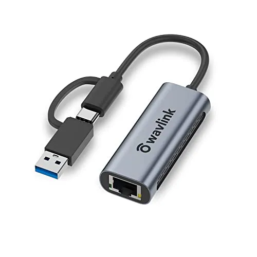WAVLINK USB3.0/USB C auf 2.5G Ethernet Adapter, USB LAN Adapter mit 2500Mbps, Thunderbolt Netzwerkadapter für Mac OS, Windows, Linux, Dell XPS, Surface Pro usw