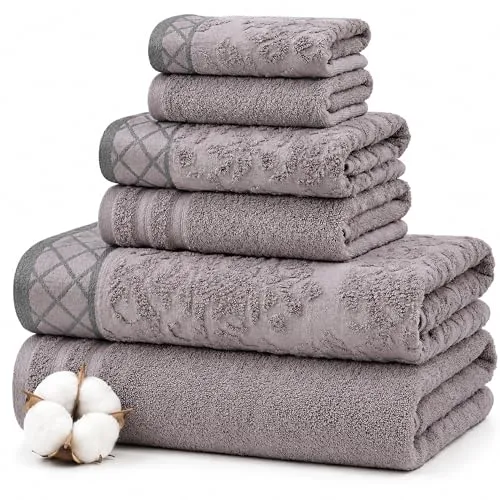 Produktbild Amrapur Soft 550GSM 100% Combed Cotton Damast-Jacquard-Handtücher mit verzierter Bordüre, 6-teiliges Set, Grau, Baumwolle, 1 x 1 x 1 cm, 8