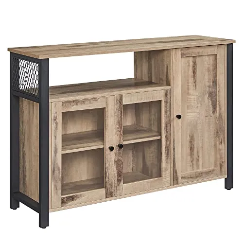 VASAGLE Sideboard im Landhausstil, Eichenbraun-Schwarz, mit 3 Türen