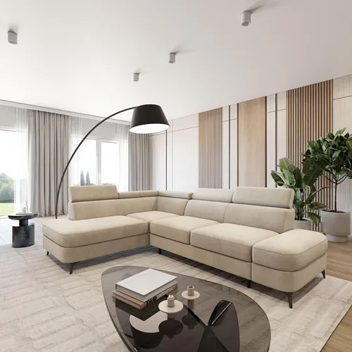 Masseno Ecksofa AVISE MV L-S mit Schlaffunktion und Stauraum - Creme - Elegantes Ecksofa AVISE MV L-S in Creme mit praktischer Schlaffunktion und Stauraum für Bettzeug. Ideal für Gäste und sorgt für stilvolle Akzente in Ihrem Wohnzimmer.