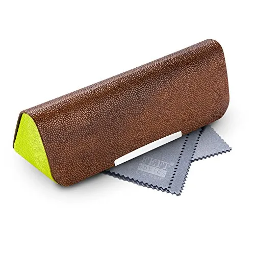 FEFI Stylisches Brillenetui in ausgefallener Form - Hardcase mit Chrom-Applikation - Inklusive hochwertigem Brillenputztuch/Mikrofasertuch (Braun)