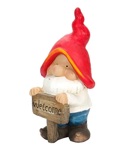 Bubble-Store Gartenzwerg mit Welcome-Schild - Dekorative Gartenzwerg-Figur mit roter Zipfelmütze, ideal für Garten, Terrasse oder Balkon. Begrüßt Ihre Gäste herzlich mit einem Willkommens-Schild und sorgt für einen besonderen Blickfang.