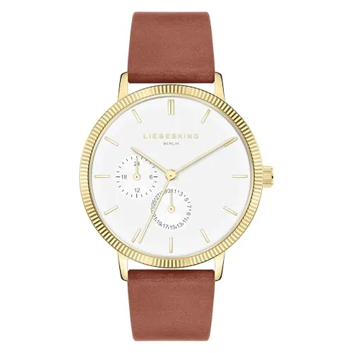 Liebeskind Berlin Multifunktionsuhr LT-0426-LM IP Gold - Elegante Armbanduhr für Damen mit kratzunempfindlichem Mineralglas und wasserdicht bis 5 bar. Das IP gold polierte Edelstahlgehäuse und das hochwertige Band sorgen für besten Tragekomfort und Stil.