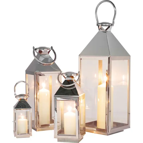 KARE Design Laterne Bodenlaterne Dekolaterne Silver Edelstahl (4er Set) - Stilvolles Laternen-Set für Innenräume, ideal zur stimmungsvollen Beleuchtung. Aus hochwertigem Edelstahl und Glas, mit modernem Design und freistehender Montage.