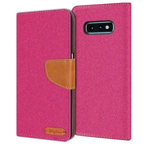 CoolGadget Textil Klapphülle für Samsung Galaxy S10E, Hochwertige Schutzhülle mit 3 Kartenfächern, 1 Bargeldfach und Magnetverschluss, Pink