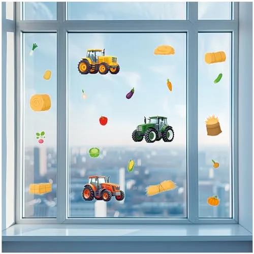 Yabaduu Fensterbilder 3X DIN A4 Bögen Fensterfolie Sticker für Kinder Badezimmer Kinderzimmer Wohnzimmer Aufkleber Fensteraufkleber wasserfest Y076 (22 Traktor)