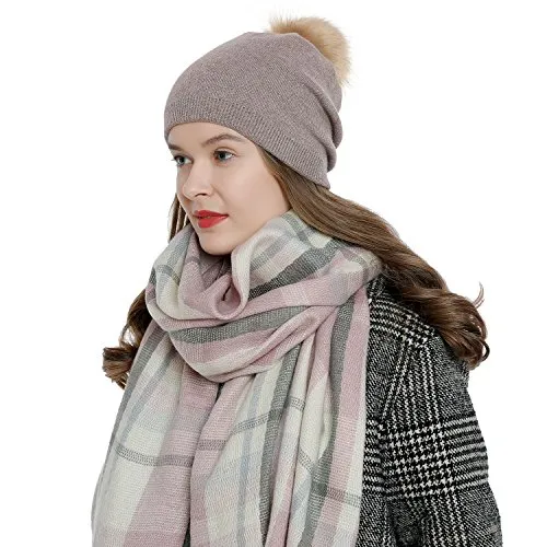 DonDon Damen Winter Bommelmütze mit abnehmbaren Bommel zum Wechseln Hellbraun