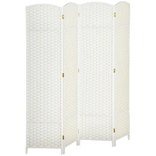 HOMCOM Paravent 4-teilig 160 x 170 cm Raumteiler Faltbar Trennwand aus Kiefernholz, Sichtschutz Raumtrenner Stellwand für Wohnzimmer Weiß
