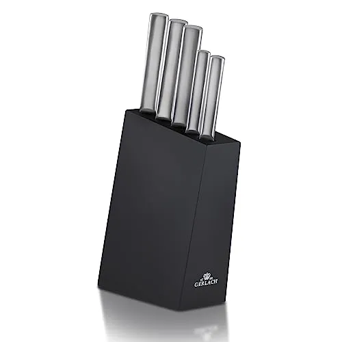Gerlach 1760 Set Couteau Cuisine En Acier Inoxydable Ensemble De 5 Couteaux 1 x Couteau De Chef 1 x Couteau À Pain 2 x Couteau De Cuisine 1 x Couteau À Légumes 54-55 HRC Ambiente
