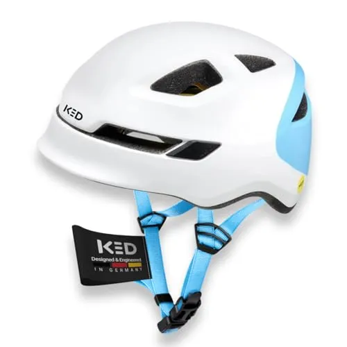 KED Kinderhelm POP, weiß-blau - Hochwertiger Schutz für kleine Abenteurer - Der KED Kinderhelm POP bietet durch das MIPS® Brain-Protection-System und das K-FIT Anpassungssystem optimalen Schutz und Tragekomfort. Ideal für Fahrten im Straßenverkehr und im Bike Park.