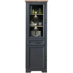 Vitrine Varese - Grau, 66x204 cm - Vitrine in elegantem Graphitgrau mit Holzoptik, ausgestattet mit 3 Vitrinenfächern und LED-Beleuchtung für stilvolle Präsentation und optimale Staumöglichkeiten.