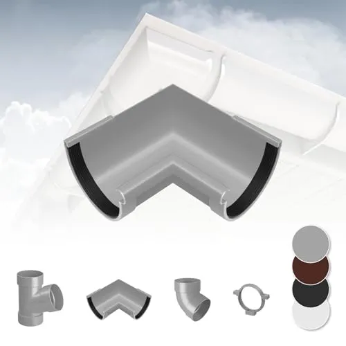 RAINWAY L Regenrinnen System - 90° Innenwinkel aus PVC-U - Dachrinnen-System für optimale Entwässerung, ideal für Dachflächen > 100m², langlebig und witterungsbeständig, einfache Montage ohne Kleber.