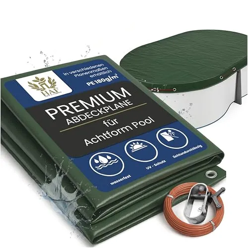 HAF Pool Winterabdeckung Achtform 855 x 500 cm - Poolabdeckung für den Winter, reißfest und wasserdicht aus PE (180 g/m²). Bietet optimalen Schutz vor Frost und UV-Strahlen, damit Ihr Poolwasser sauber bleibt.