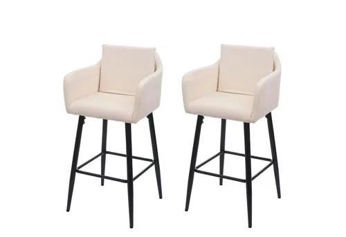 PROREGAL® Barhocker 2x Barhocker mit Lehne Sitzhöhe 74cm Metall Kunstleder Creme-Beige