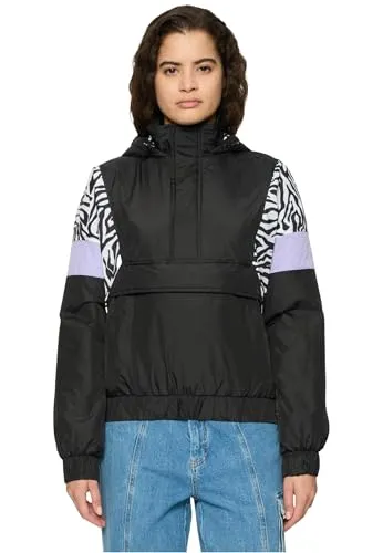 Urban Classics Damen TB3063-Ladies AOP Mixed Pull Over Jacket - Funktionsjacken mit auffälligen Farbeinsätzen, gefüttertem Windbreaker und gemütlicher Kapuze für optimalen Tragekomfort bei jedem Wetter.