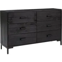vidaXL Sideboard Schwarz 110x35x70 cm aus massivem Kiefernholz - Kommode aus recyceltem Kiefernholz mit industriellem Vintage-Look, bietet 6 Schubladen für reichlich Stauraum und eine stabile Oberplatte für Dekoration.