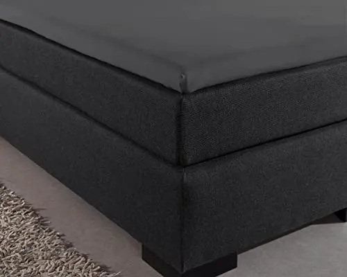 Sleeptime Spannbettlaken Topper Boxspringbett - 100% Baumwolle - Bettlaken fur Topper bis 10cm - Feuchtigkeit absorbierend und temperaturausgleichend - Anthrazit - 140 x 200 cm
