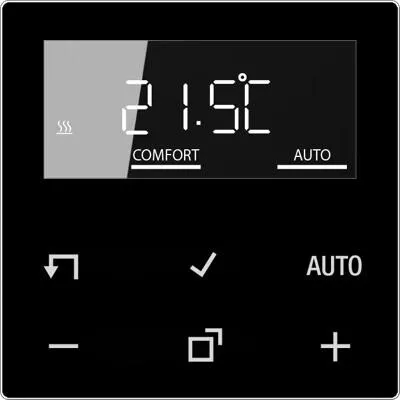 JUNG HOME Raumthermostat-Display, schwarz - Zubehör für Klima & Heizen - Intelligente Temperaturregelung mit bis zu 16 Zeitprogrammen, Boost-Funktion für schnelles Heizen und einfache Bedienung via JUNG HOME App.