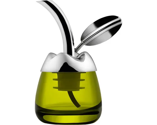 Alessi Ölausgießer Fior d'olio mit Verkostungsglas - Eleganter Ausgießer aus Edelstahl mit Glasverkostungsglas, perfekt für Olivenöl-Genuss und stilvolle Präsentation.