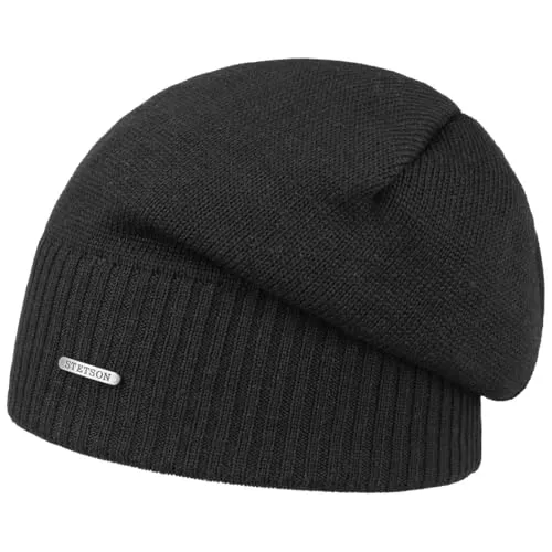Stetson Merino Oversize Beanie – Strickmütze aus Wolle, gefüttert, UV-Schutz, schwarz, One Size - Hochwertige Wollmütze für Damen und Herren, gefertigt in Italien. Mit Fleece gefüttert, bietet sie Komfort und Wärme bei jedem Wetter. Ideal für Outdoor-Aktivitäten und schützt vor UV-Strahlung.